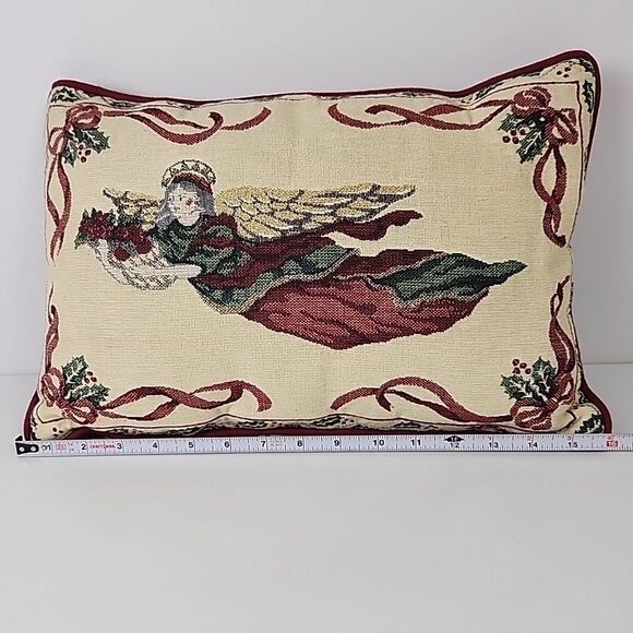 Vtg Riverdale Angel Tapestry Throw Pillow Christmas Holiday Made in USA 16x11 - Picture 5 of 9